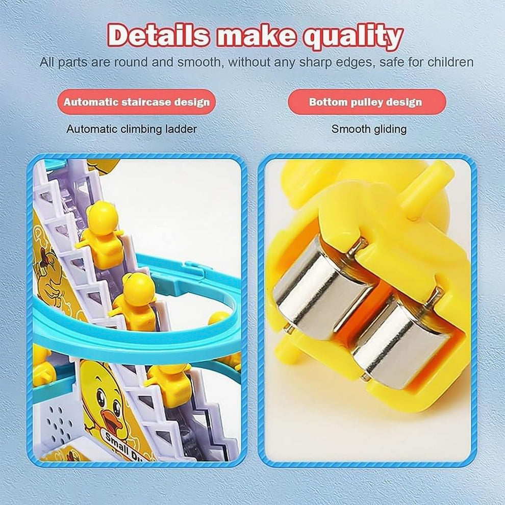 Duck Climb Stairs Toy Roller Coaster Flashing Lights & Music