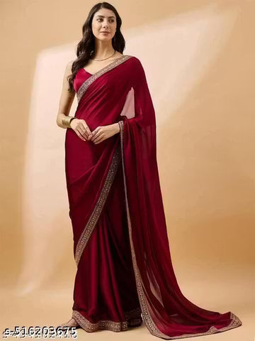 Pure Silk Saree With Embroidered Work Border
