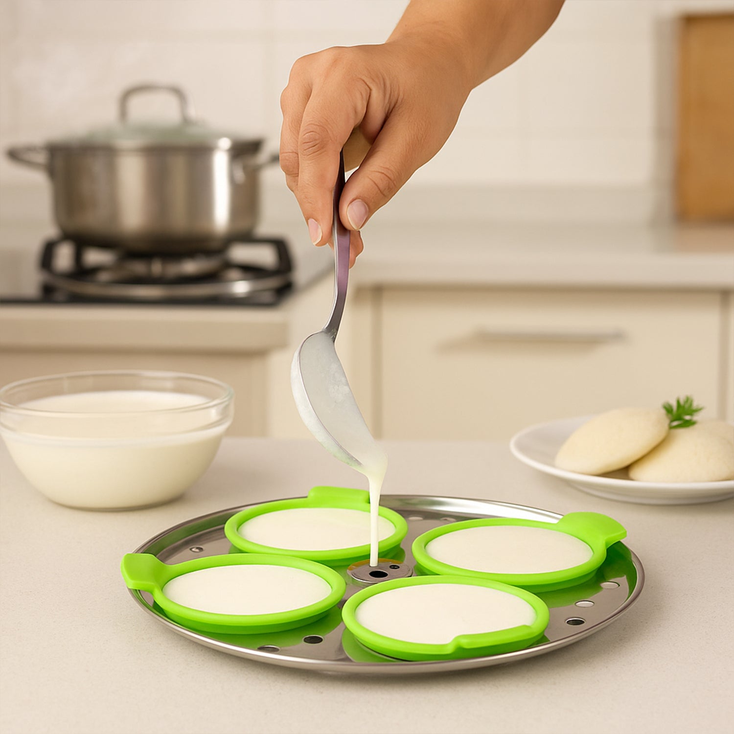 Idli Maker Cups (4 Pcs)  Food-grade Silicone Non-stick Idli Dhokla Egg Poacher Moulds