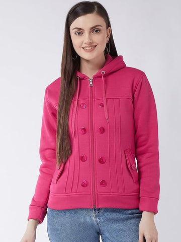 Full Sleeves Stylish Women Fleece Jacket with Zipper Hoodie