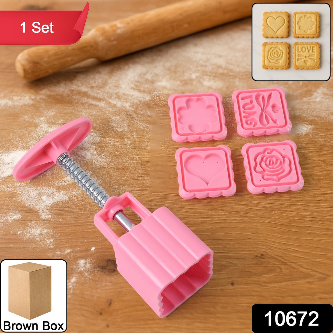 Multipurpose Cookie Biscuit Stamp Mold Set With Press Handle