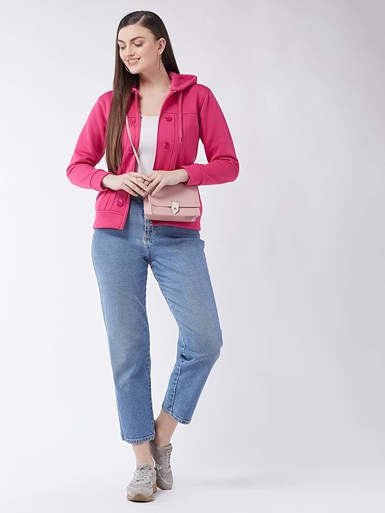 Full Sleeves Stylish Women Fleece Jacket with Zipper Hoodie