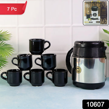 Tea And Coffee Thermos Flask And 6 Ceramic Cups (1 Set)