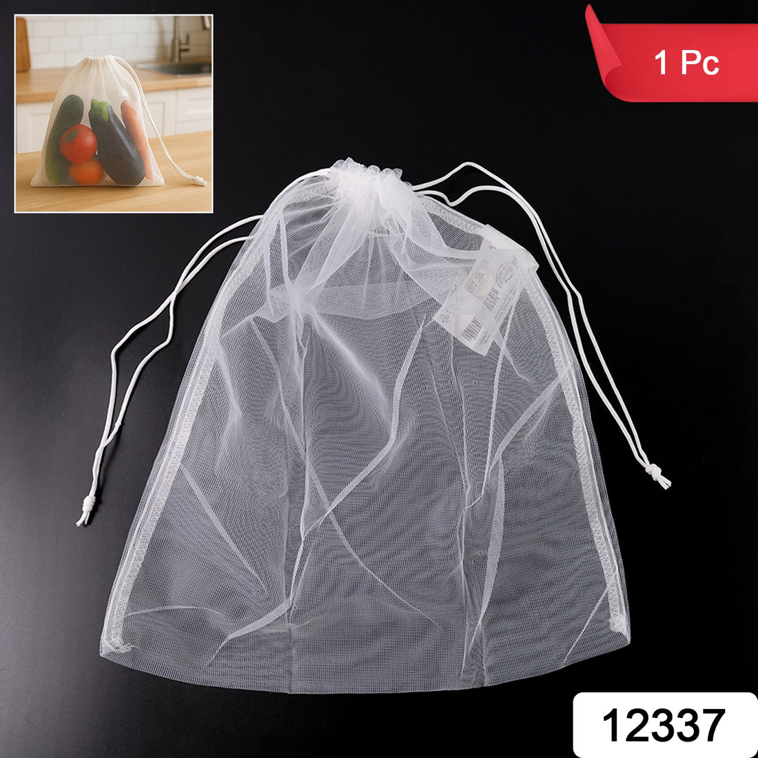 Reusable Transparent Drawstring Mesh Storage Bag (1 Pc)