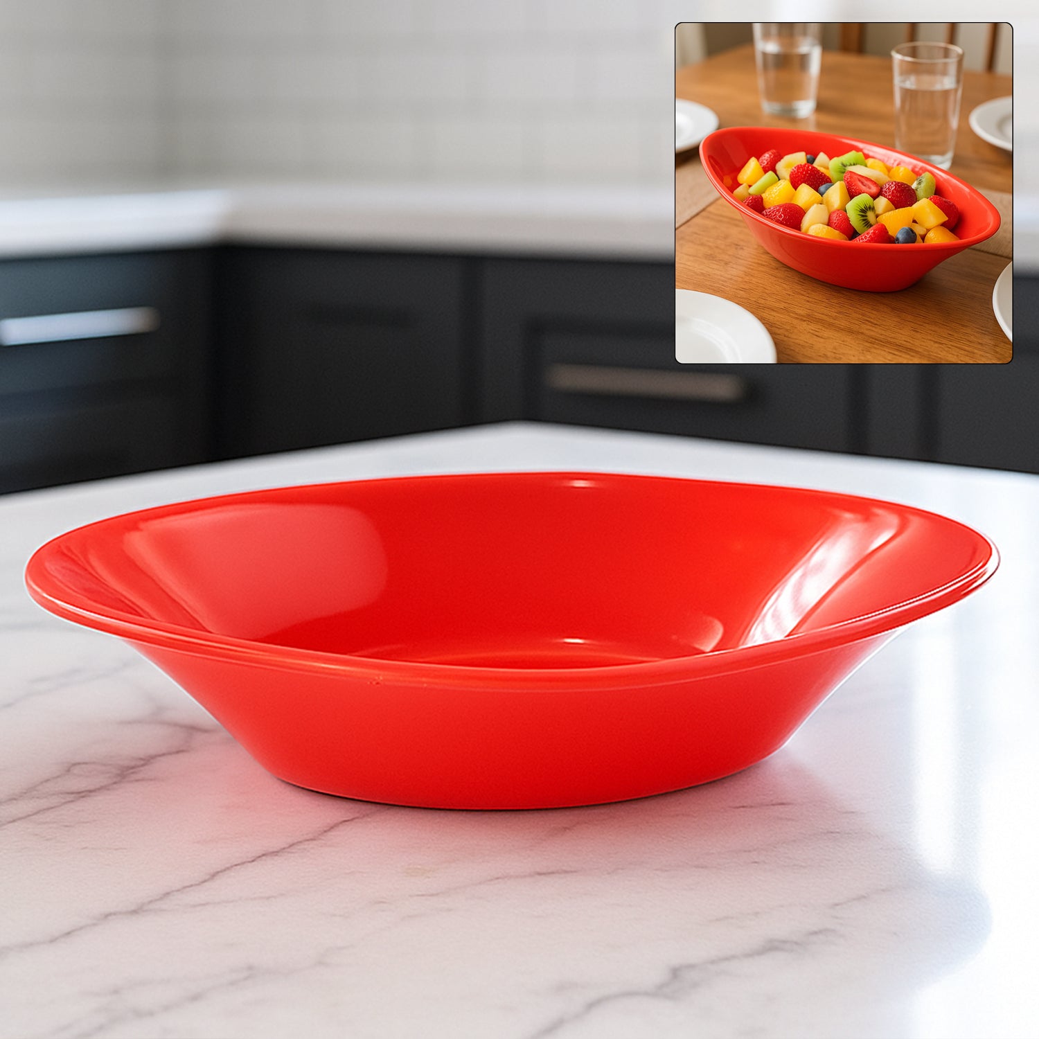Plastic Marin Serving Bowl  Elegant Oval Deep Bowl (1 Pc  Red)