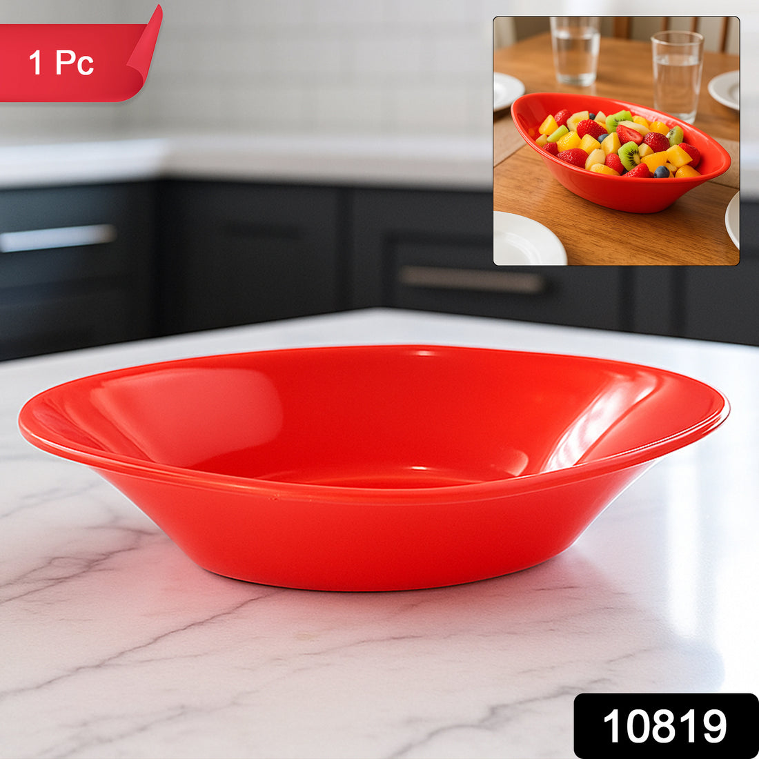 Plastic Marin Serving Bowl  Elegant Oval Deep Bowl (1 Pc  Red)