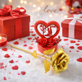 Heart Love Decorative Showpiece With Golden Rose Flower Gift Set (2 Pc)