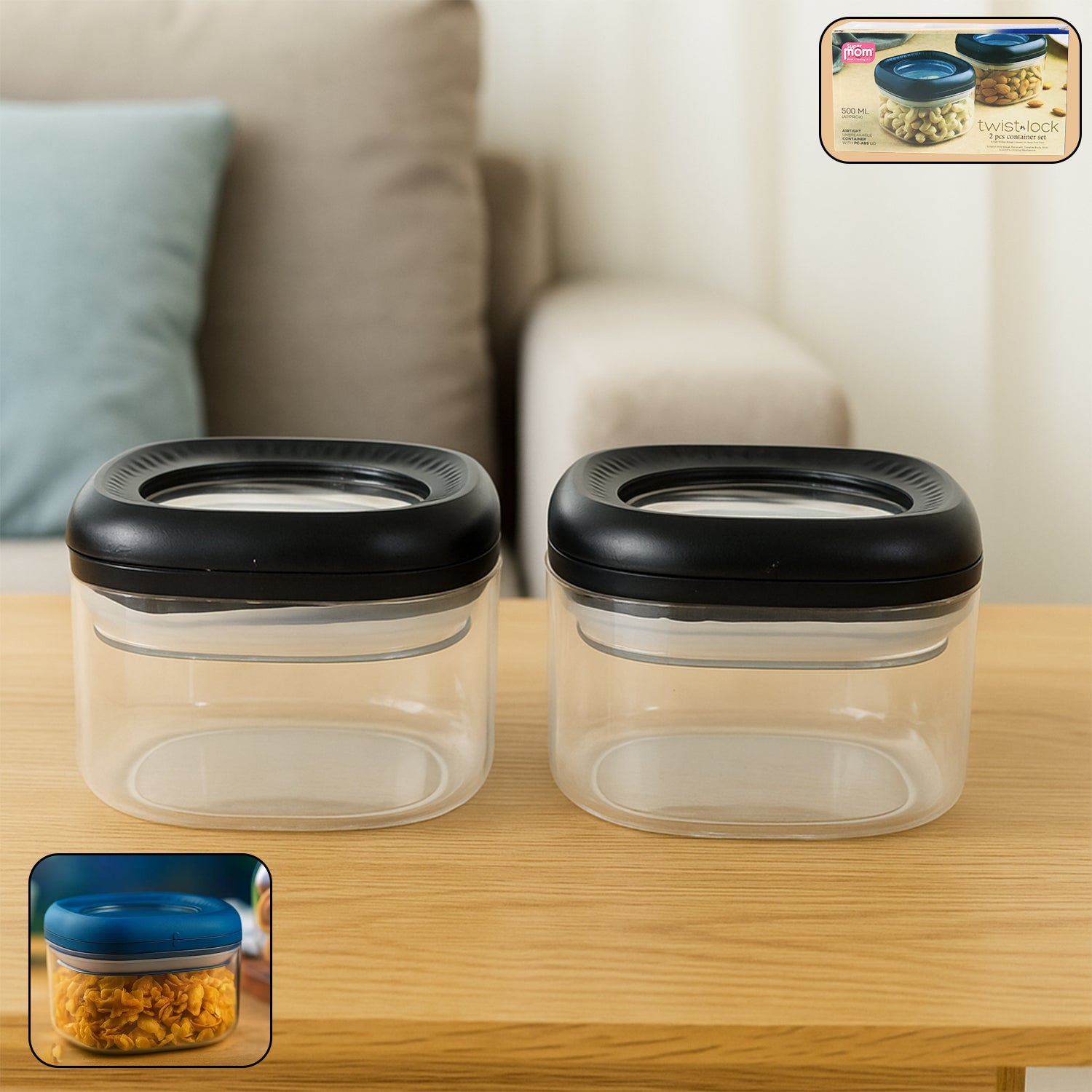 Supermom Plastic Twist  Lock Storage Container Set (500ml  2 Pc )