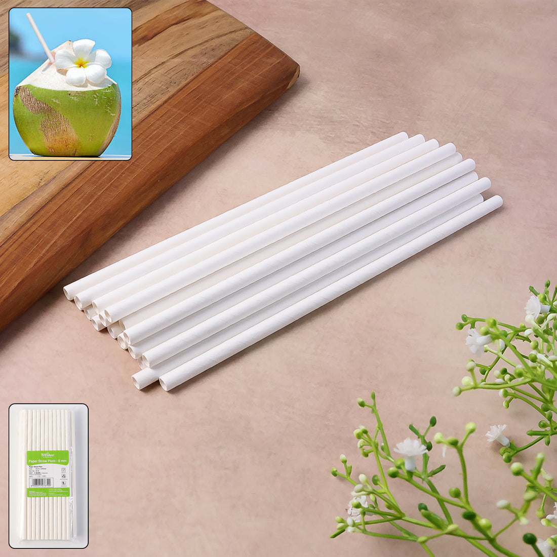 Paper Straw  Plain 6 Mm Diameter 200 Mm Length 50 Pcs Pack