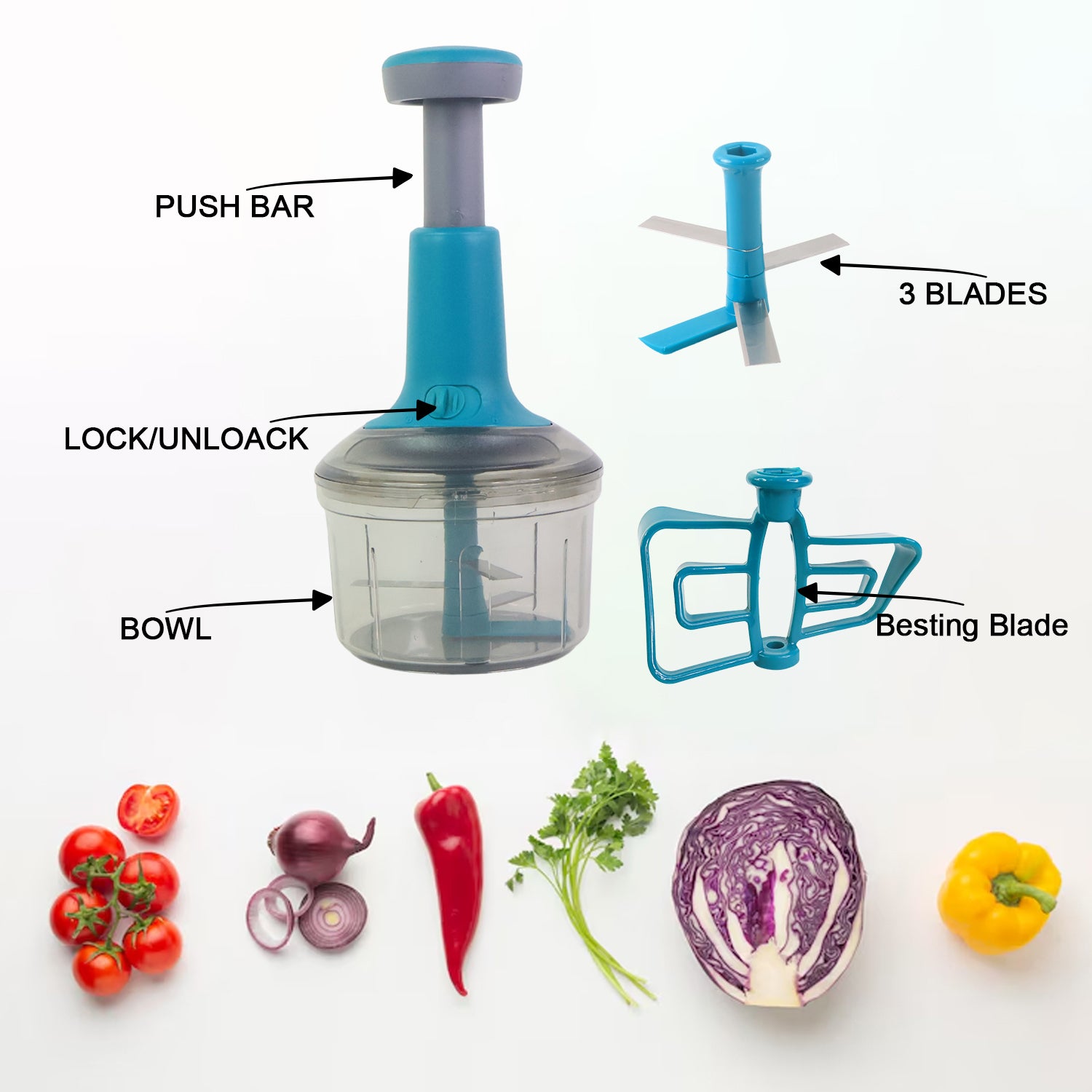 Supermom Premium Manual Push Chopper And Vegetable Cutter (750ml  1 Pc)