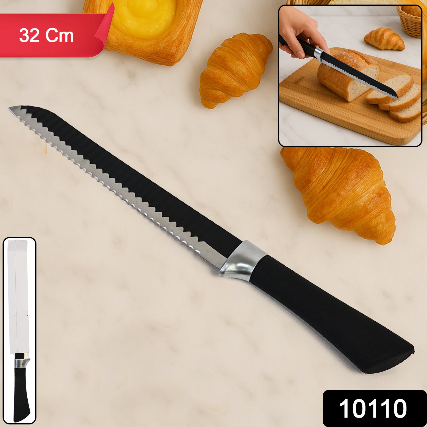 Premium 32 Cm Serrated Bread Knife With Ergonomic Handle