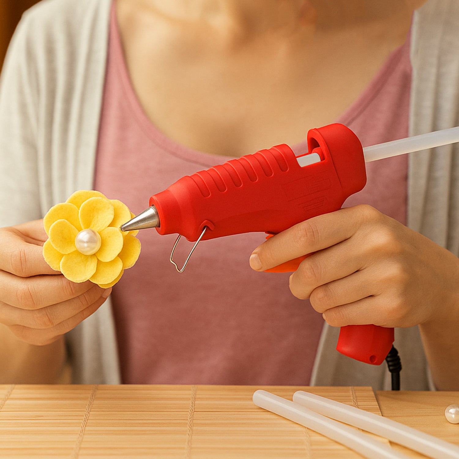 Premium 20w Hot Melt Glue Gun With 6 Transparent Glue Sticks Set