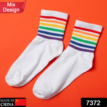 7372 Mix Design Socks For Men. Premium Ankle Length Sports Socks With Thick Cotton Cushion
