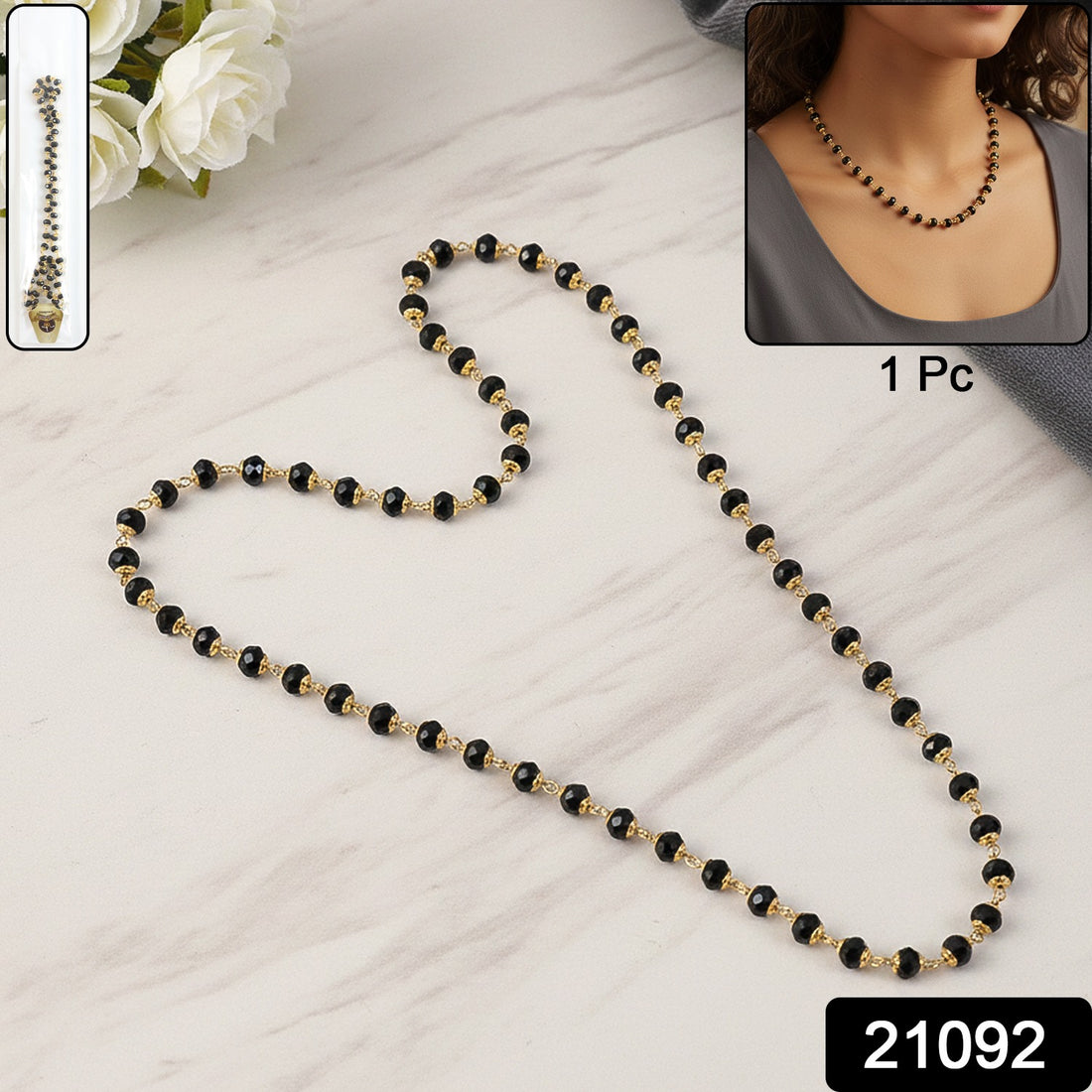 Traditional Black Beads Mangalsutra Style Necklace For Women (1 Pc)