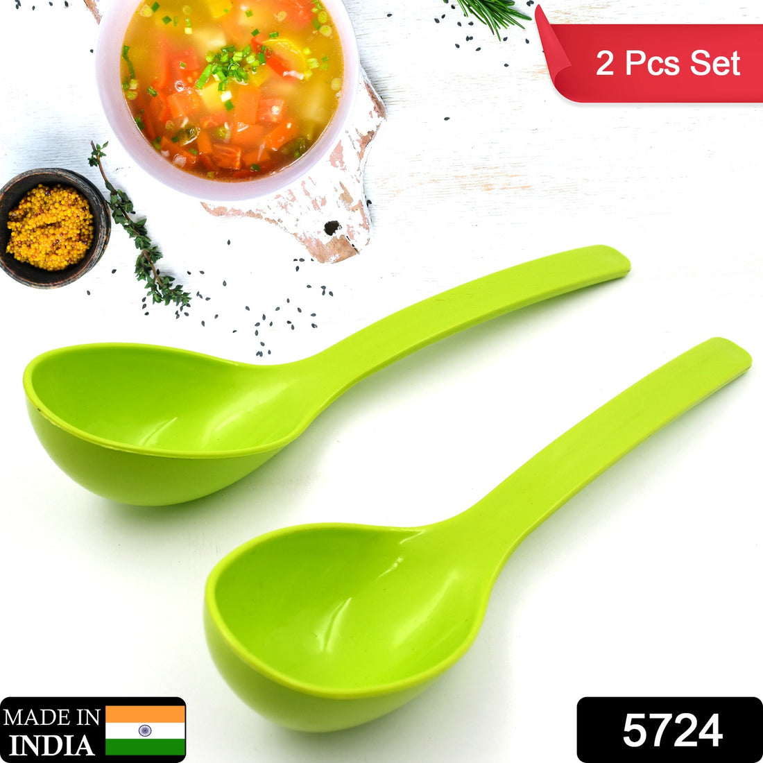 5724 Plastic Spoon Kitchen Multipurpose Serving Ladle For Frying Serving Turner Curry Ladle Serving Rice Spoon Used While Eating And Serving Food Stuffs Etc (2 Pcs Set  10 Inch )